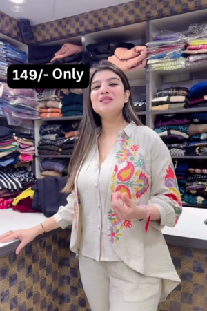 Light Beige Embroidered Kurta with Multicolor Threadwork – Festive Ethnicwear for Retail Displays