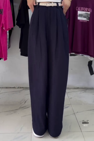 Navy Blue High-Waist Wide-Leg Pants