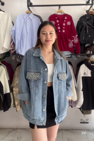Embellished Oversized Denim Jacket – Edgy & Chic