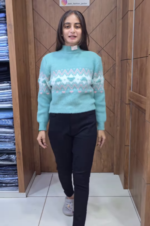 Graphic Pattern Knit Sweaters 🧶💖 With Heart & Geometric Motifs – Pink & Blue Variants