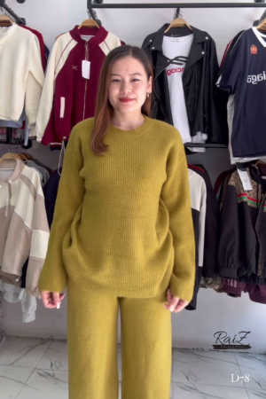 Knit Co-ord Sets 🧶🌾 With Sweater & Wide-Leg Pants – Yellow, Mustard & Brown Variants