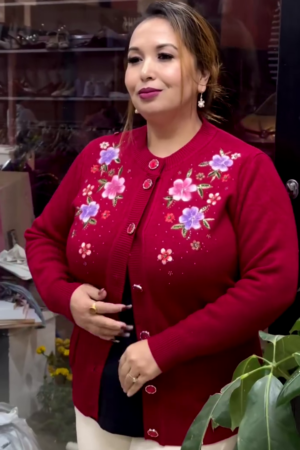 Floral Embroidered Button-Up Cardigans 🌸🧥 – Available in 10 Vibrant Colors with Pocket & Textured Detailing