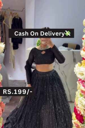 Black Sequin Crop Top Lehenga Set with Lace Skirt and Floral Mirror Selfie Styling  Glam Fusion for Every Festive Mood