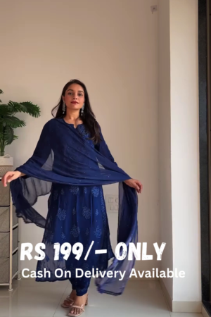 Elegant Chikankari Kurta Set – Blue & Pink