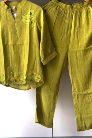 Chic Lime Green Embroidered Co-ord Set – Effortless Elegance with a Modern Twist