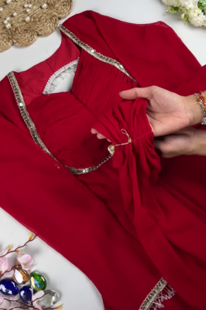 Crimson Passion Designer Ruched Gown with Crystal Accents