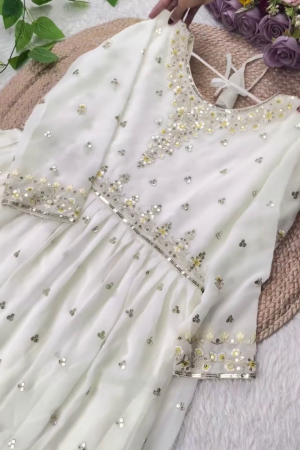 Ethereal White Anarkali with Mustard Floral Highlights
