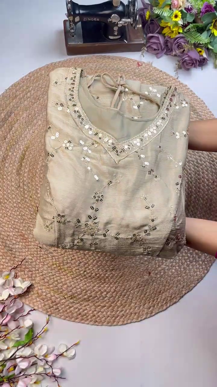 Grand Champagne Mirror-Work Anarkali Set - Image 9