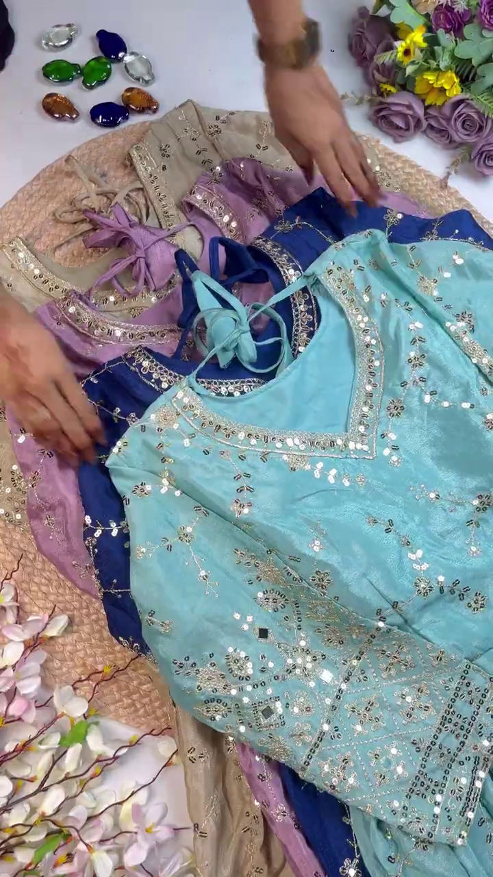 Grand Champagne Mirror-Work Anarkali Set - Image 4