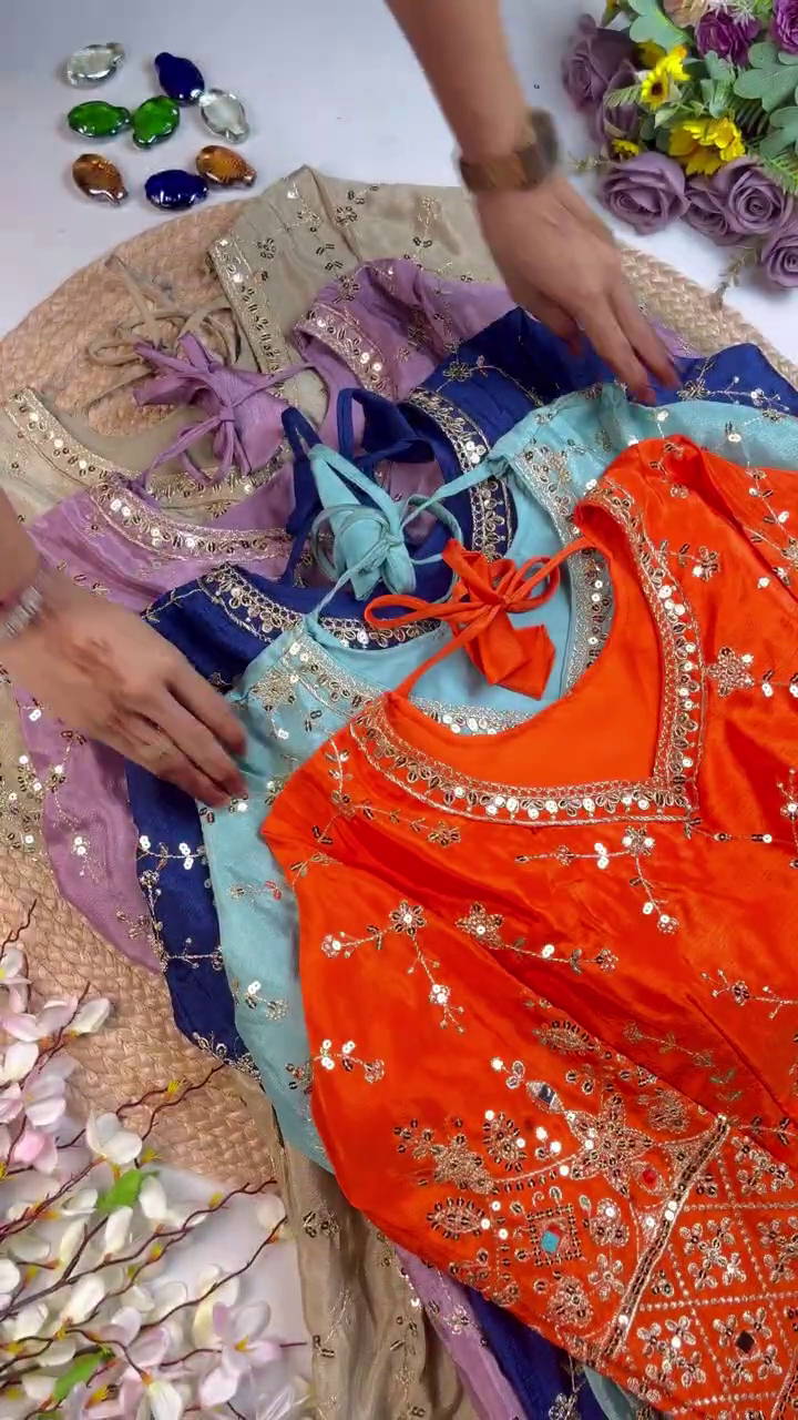 Grand Champagne Mirror-Work Anarkali Set - Image 3