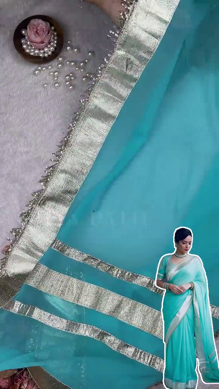 Azure Sky Saree with Bold Silver Heritage Accents - Image 5