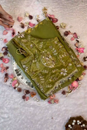 Olive Enchantment Zari-Work Saree Set