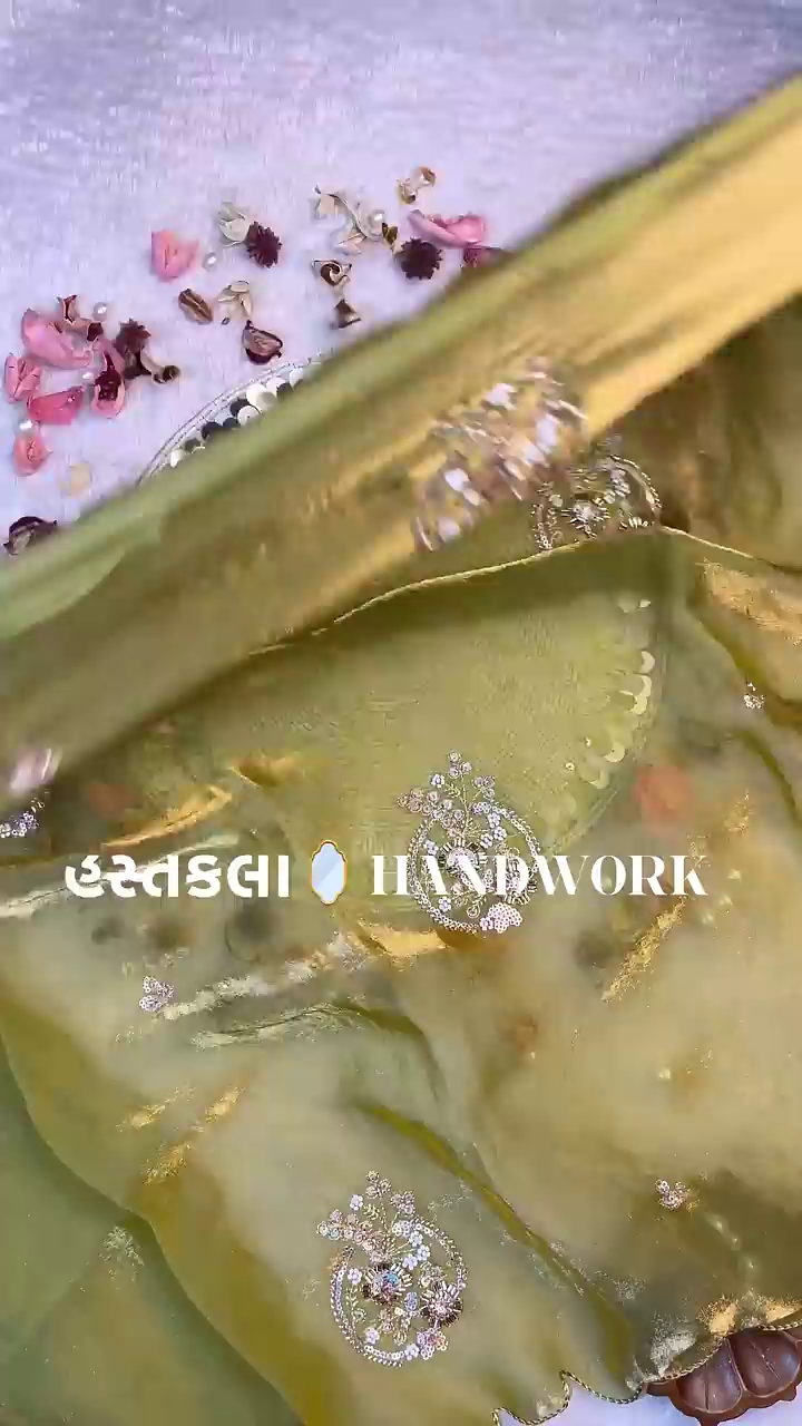 Olive Enchantment Zari-Work Saree Set - Image 2