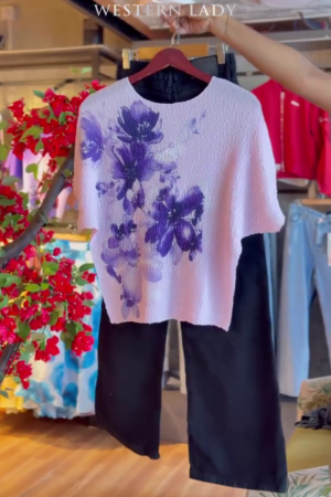 Petal Burst Tee & Midnight Wide-Leg Pant