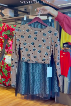 Floral Mesh Dress in Cocoa & Noir