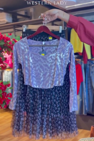 Zigzag Top in Lavender & Floral Mesh Skirt in Black