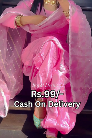 Rose Blush Silk Patiala Suit with Pearl-Bordered Dupatta