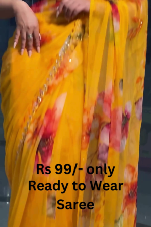 Sunburst Floral Organza Saree with Scalloped Zari Trim