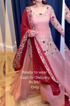 Rose Blush Bridal Sharara with Crimson Contrast