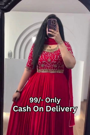 Royal Purple Pleated Anarkali Gown with Mirror Work