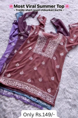 Viral Summer Essential: Trendy Short Rayon Chikankari Kurtis