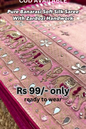 Heritage Splendor: Pure Banarasi Soft Silk Saree with Zardozi Work
