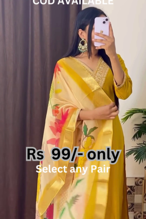 Golden Mustard Suit with Floral Organza Dupatta