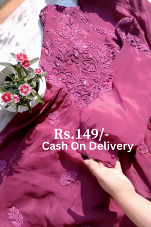 Wine Georgette Embroidered Anarkali Gown