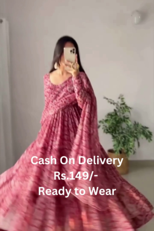 Rosewood Radiance: Printed Georgette Anarkali Gown