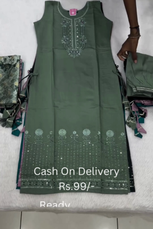 Sage Serenity: Embroidered Straight Suit Set