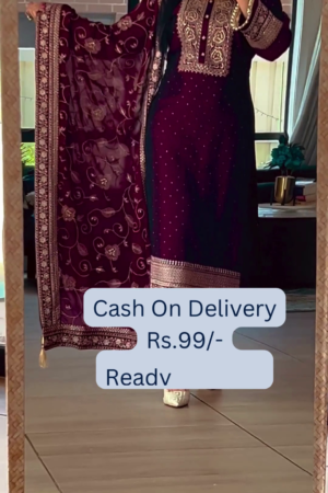 Royal Wine: Heavily Embroidered Kurta Pant Set