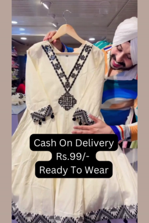 Monochrome Elegance: Embroidered White Anarkali Set