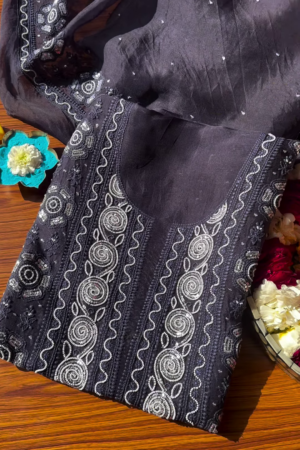 Midnight Black Chikankari Embroidered Kurta with Mirror Work