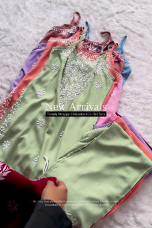 Maroon Strappy Chikankari Co-Ord Set – Elegant & Trendy