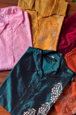 Women's Premium Satin Embroidered Shirt
