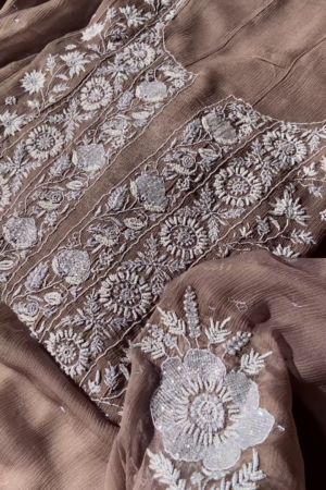 Elegant Brown Embroidered Chikankari Suit
