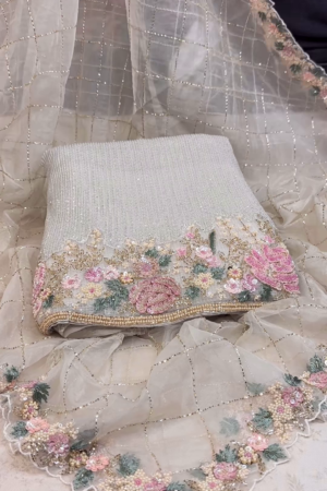 Elegant Hand-Embroidered Designer Suit with Net Dupatta