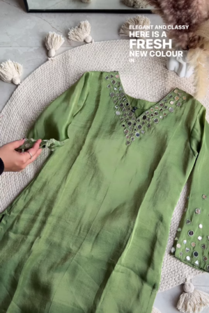 Green Mirror Work Kurti – Elegance with a Contemporary Touch