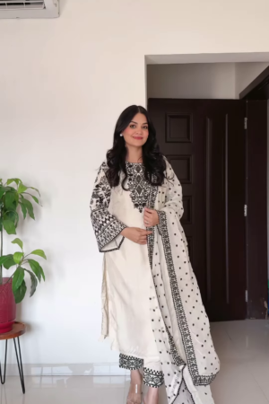 Timeless Black & White Embroidered Cotton Kurta Set with Dupatta