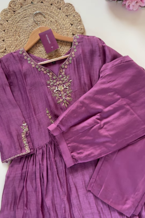 Majestic Purple Embroidered Kurta Set with Dupatta