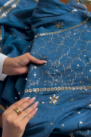Royal Blue Mirror Work Anarkali Kurta