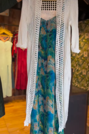 Boho Chic Floral Maxi Dress with Crochet Shrug