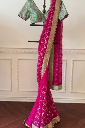 Regal Pink & Green Hand-Embroidered Lehenga Set