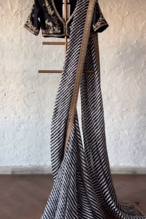 Black & Gold Hand-Embroidered Saree Set
