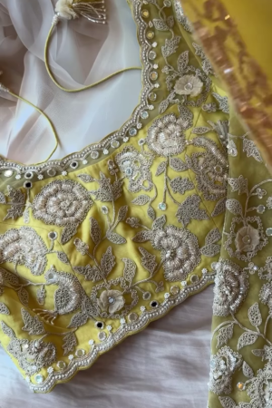 Yellow Hand-Embroidered Designer Blouse & Dupatta Set