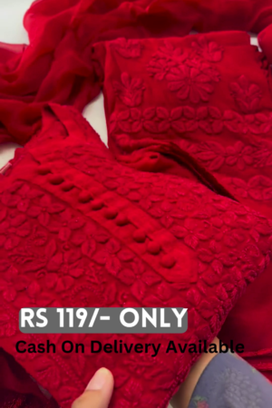 Red Floral Embroidered Three-Piece Suit