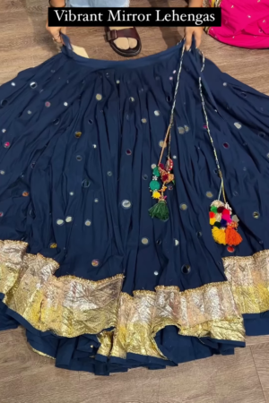 Navy Blue Mirror Work Lehenga with Golden Border