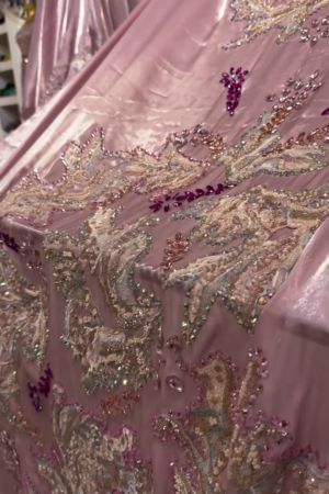 Luxe Hand-Embroidered Pink Net Fabric