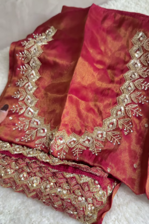 Royal Red Silk Suit with Heavy Embroidery