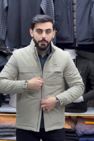 LIGHT BEIGE ZIP-UP JACKET WITH LOGO DETAIL